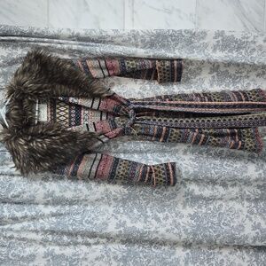 Anthropologie Angel Of The North Multicolor Sweater With Faux Fur Collar, Size M